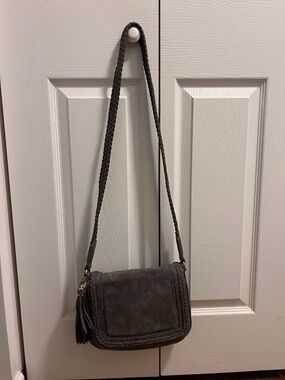Braided Strap Dark Gray Crossbody Bag with Tassel